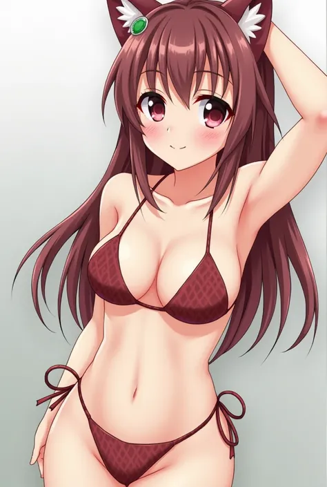 Generate an anime girl with a rebelaroda bikini but with a bare breast.