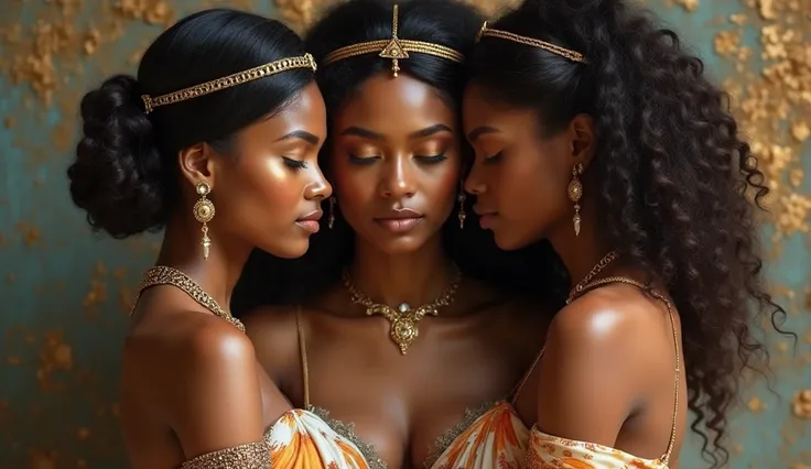 Three very beautiful goddesses of beauty, Greece, Persia, Africa, lesbian