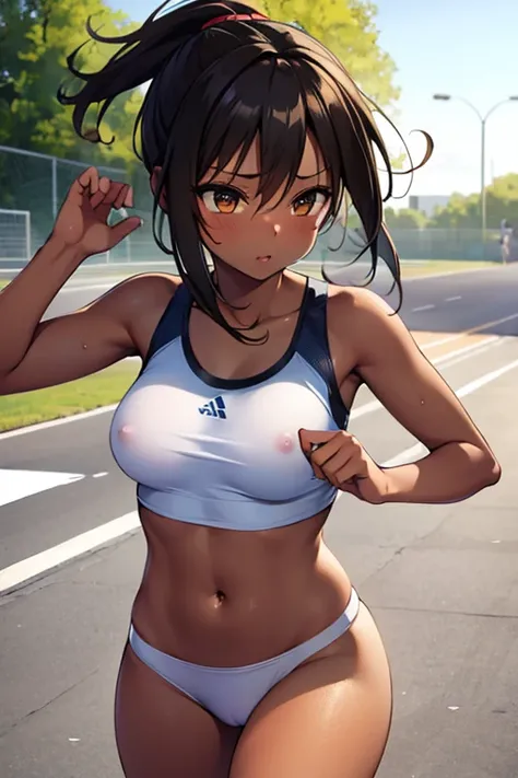 nsfw, Sporty girl with brown skin running exposed