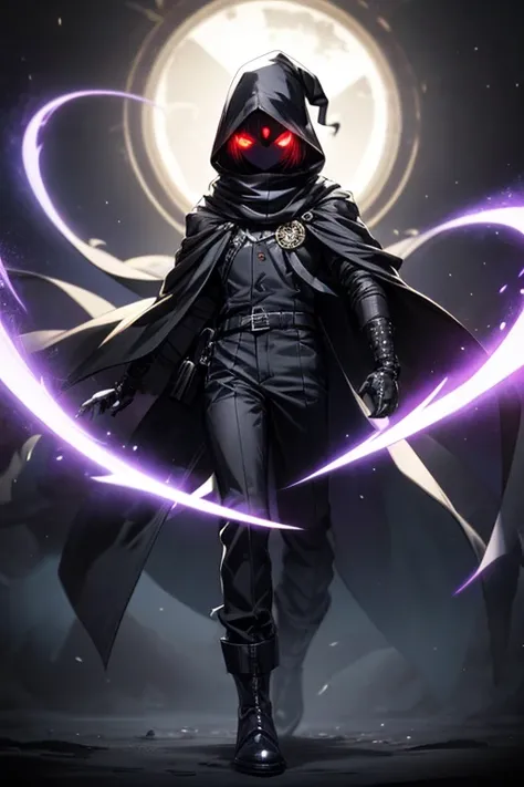 ((best quality)), ((masterpiece)), (detailed), 1 boy, full body, 2, young adult, long black scarf, bandage covering mouth, glowing eyes, 1 scratch on right eye, hood black, black skin, messy hair, black coat, loose sleeves, tall, thin, white zigzag marking...