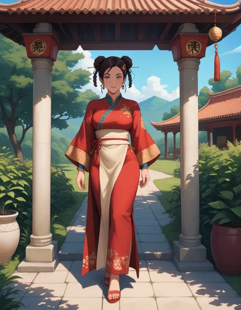 ((full body)), samdoesarts style award winning full body portrait of a beautiful woman, (((perfect feminine face)),((Ancient Chinese Clothes)), ((Shabble Hanfu)), Gazebo, Complex, ( Beautiful Detail Eyes),((hairpins, twisted hair, double ball heads)), (Sun...