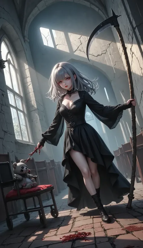 masterpiece, best quality, 8k, highres, ultra-detailed, HDR, UHD, ultra-fine painting, Gothic illustration style,dark fantasy theme, dark gothic theme, Gothic Art style, Chiaroscuro,BREAK, 1girl(gothic style), 180cm height,Absurdly beautiful and tall,great...