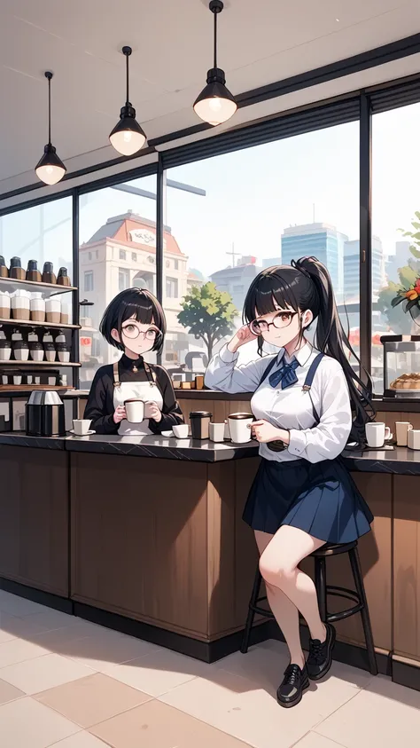 Black hair, glasses, BREAK, coffee, siphon, coffee shop
