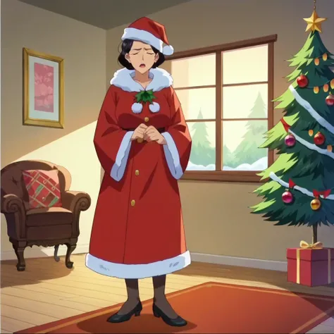 score_9, score_8_up, score_7_up, score_6_up, BREAK source_anime, 1girl, solo, mature female, Christmas outfit, livingroom, Christmas Eve background , anime screencap, Perfect lightning