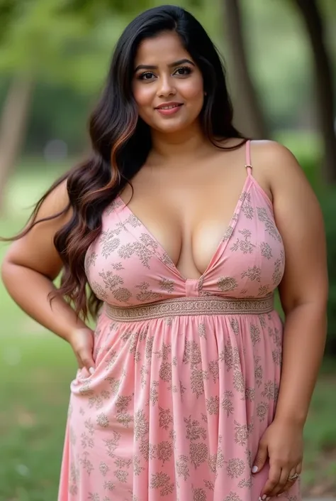 Looking on camera Indian medium size chubby women with big bell shape breast, fair skin, deep clevages, 
Women stand with one hand on her hip. She should shift her weight so her body appears slightly s-shaped, and the other hand can sit in a number of diff...