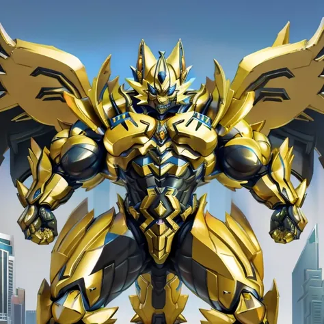 (ZERAORA, 8K), (Zeraoras titanic robot, Powered exoskeleton with the same design as Zeraora, muscular and massive), (Masterpiece, ultra-highres) (Immensely detailed full-body view, defined head, chest, arms, legs, and tail, hyper-defined abs, towering figu...