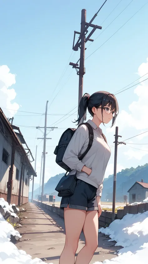 Black hair, glasses, ponytail, hiking, abandoned railway line,