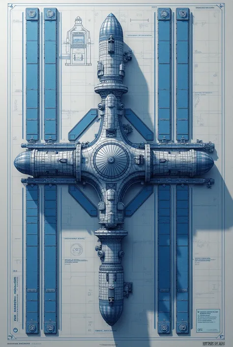 Detailed blueprint of the space station, hyper realistic, ultra detailed, absolutely resolution, masterpiece