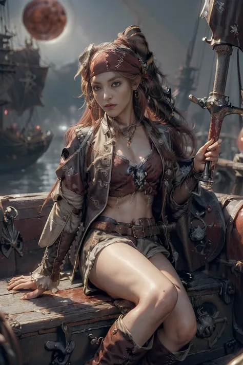 (masterpiece, Best Quality, High resolution, extremely detailed 8K:1.6), {(1 girl:1.6), sexy Beautiful girl with red hair and aslim body, (pirate:1.8):1.6}, (Ultra HD, Ultra-detailed, Highly detailed, Highly realistic, Ultra-realistic, photos realistic), {...