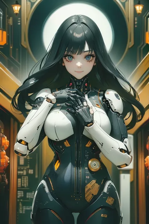 (masterpiece),(Highest quality),(Super detailed),(Best illustrations),(Best Shadow),(Absurd),(Detailed Background),(so beautiful), 16K, 8K, 4K,(Best Shadow),robotization,woman ,big bust,Robot Joint ,Metal skin,Black robot Suit,long hair,a black robot suit ...