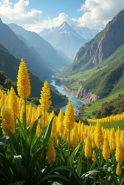 generates an Andean landscape where quinoa crops stand out, I want quinoa to look good and stand out more than the landscape and the image to be more realistic