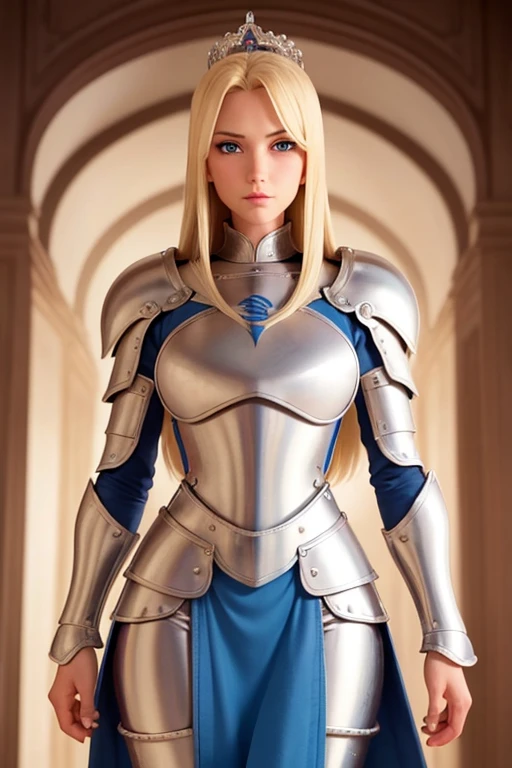 30 year old blonde, slim, tall, very beautiful and polite, 8 head knight woman. She wears silver armor over blue underwear. She is my (Kings) personal lover. Tonight she will show me her beautiful buttocks. Does not generate nfsw.