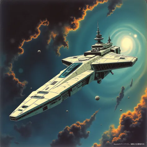 Space Station, Shigeru Komatsuzaki art, Science fiction illustrations, Retro-future. Sci-fi illustrations by Shigeru Komatsuzaki, Impressive retro-future Space Station, galaxy, Distant nebulae, Package art, like Thunderbirds, Picture story, Inspired by Shi...