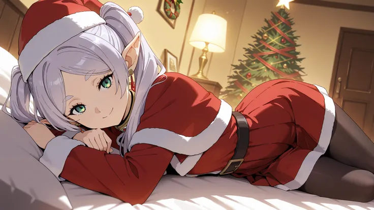(masterpiece), best quality, absurdres, very aesthetic, looking at the viewer, nice hands, 1 girl,zzFrieren, long hair, smile, twintails, green eyes, grey hair, pointy ears, elf, zzFrieren, long hair, twintails, green eyes, grey hair, pointy ears, elf, sh...