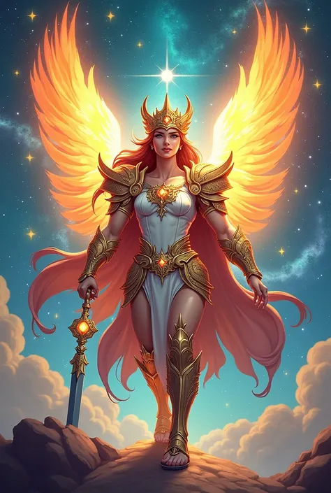 Celestial warrior on the theme of hope in cartoon