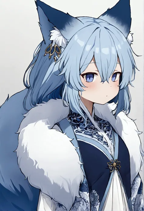 fox Light blue hair 　beast girl　indigo fur　fox beast girl