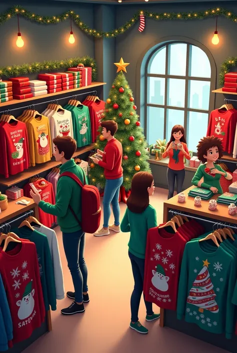  create an image related to shirt store  , Related to Christmas  ,  this image must have dimensions of 375x288px 