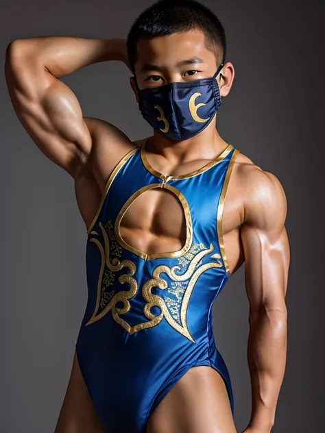 Boy, 12, Chinese, Leotard, Wearing A Mask, Muscular, Big Chest