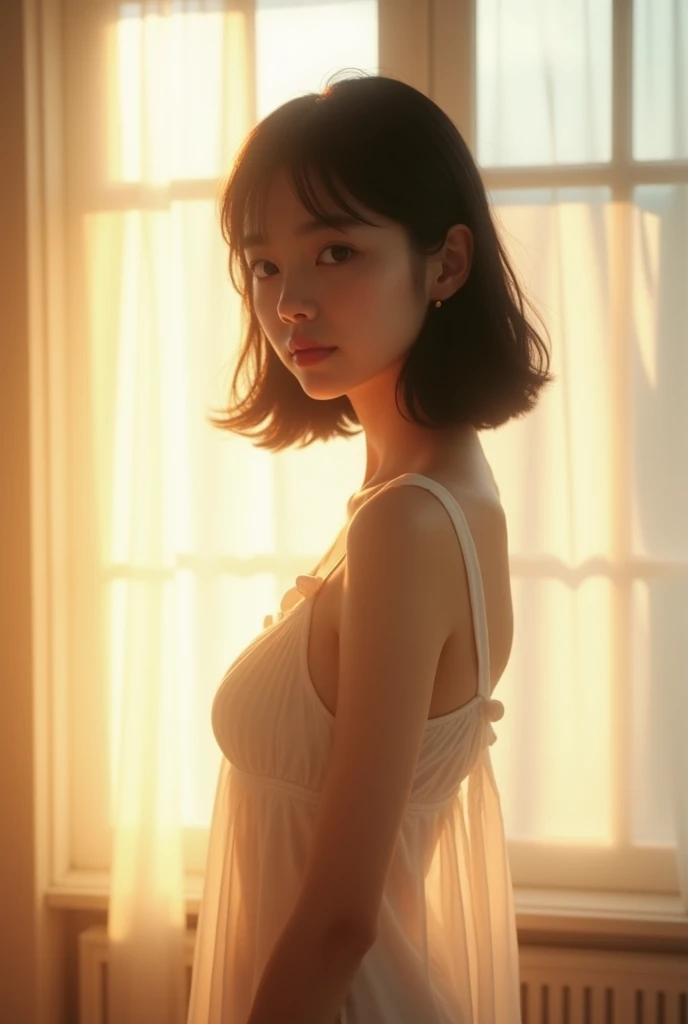 แสงตอนเช้า #ภาพสร้างจากAIไม่ใช่คนจริง

PROMPT : A delicate portrait of an Asian woman with shoulder-length black hair, standing by a window in a soft white sheer nightdress. The morning sunlight creates a soft halo around her, with light streaming through ...