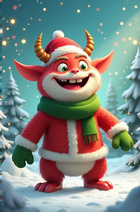 Cartoon of an animated monster that represents Christmas