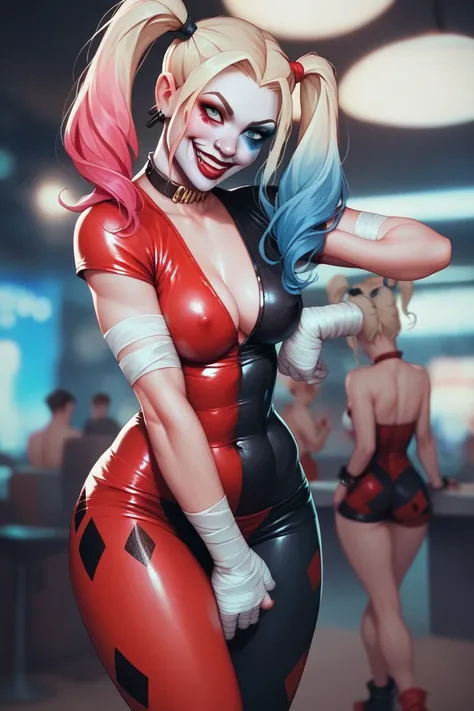 Harley Quinn wearing a bandage-style bodycon dress.