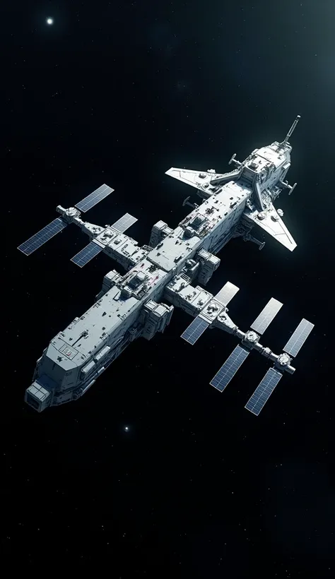 a floating space station in space, satellites around the space station,