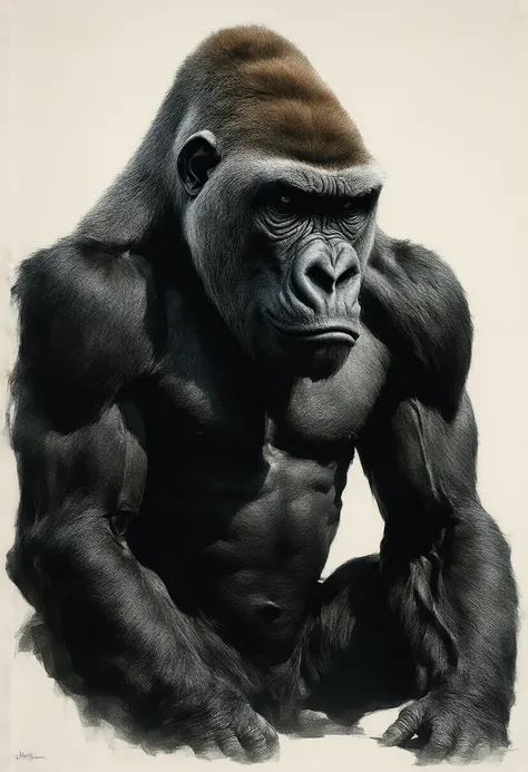  ,   dry-etched  ,   extremely detailed , of a gorilla ,  hyperrealistic, aquatint  ,   Draw lines  , realism, lithography, Vasya,   trend on Artstation ,     sharp focus,   Photography studio , complex parts, muy detallado, Greg Rutkowski