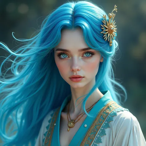 woman　Blue Hair（blue）Water color eyes（Thin） ethnic costumes