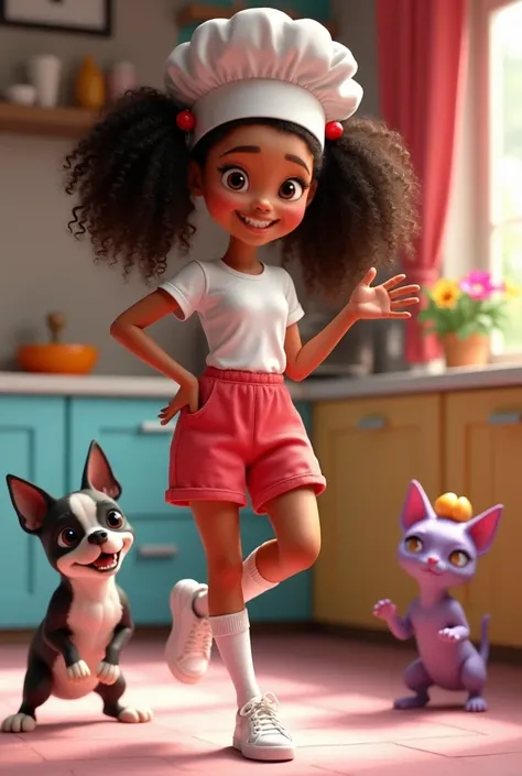 Create a scene inspired by Disney Pixar characters, movies and posters, with high resolution and high quality: a beautiful girl, 11y, , , age: 11, with attractive features and a developing body. She has light brown skin, is Brazilian and of mixed ethnicity...