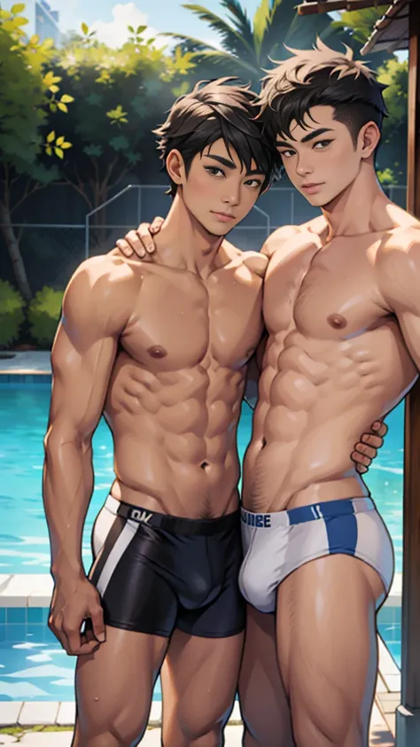 Two Boys､ handsome､Can you tell the bulge from underpants､Galando､ embarrassing､ blush my cheeks､Suspicious 2 people､2 sexy boys ､The two boys are in close contact､Flirting､ pool side