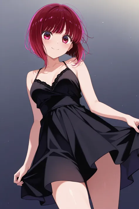 1girl, solo, high detailed, high quality, kana arima, black dress, sexy legs, smile 