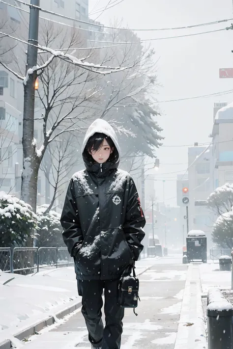 An uninhabited park in a blizzard