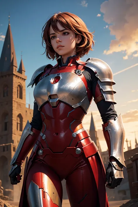 A female character that is a combination of a medieval knight and Ironman