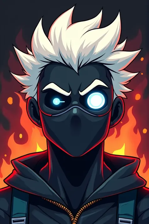  free fire cartoon logo white hair blue eye black mask