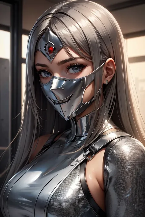 A stainless steel mask of a very beautiful female face