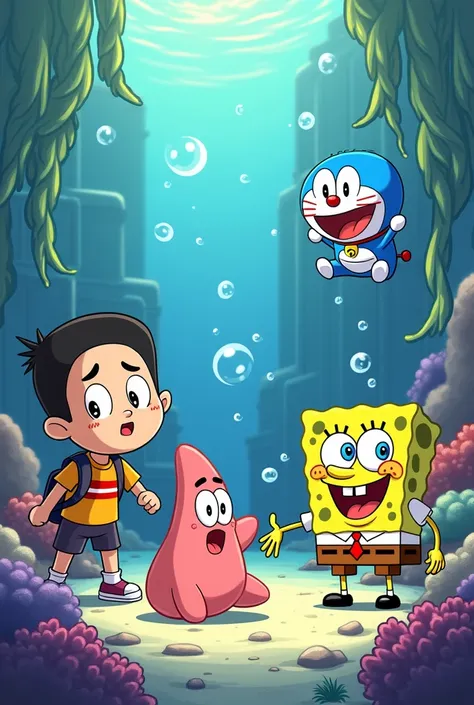 Gambarkan, spongebob squarepants & Patrick, doraemon & nobita