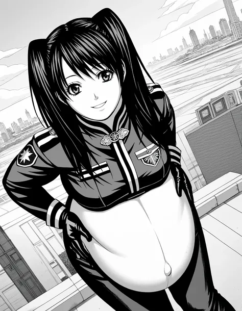 score_9, score_8_up, score_7_up, source_anime,
lenaleelee, lenalee lee, long hair, bangs, twin tails, monochrome, greyscale,
gloves, uniform, military, military uniform,
outdoors, cityscape, smile, bent over,
looking at viewer, solo, cowboy shot, dutch ang...