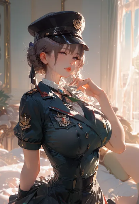 Big breasted woman wearing a sexy uniform, head of the Discipline Committee