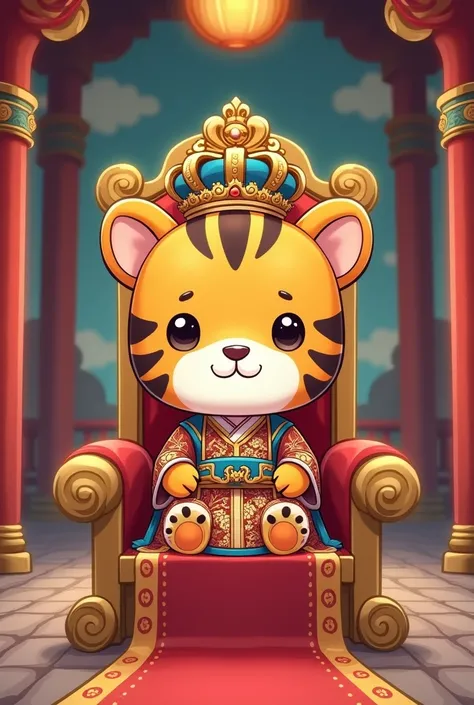 Chibi cartoon
1 tiger doll sitting on the seat
Wear a royal dress
Wear a royal crown
In the palace
Japanese Anime Picture Style
