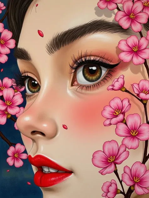  national style beauty face close-up，Blooming，Diffuse gradient， Classy，grace，，Gouache艺术插画，hazy，Psychedelic， Large areas of white ，Picture collage color ，Dark Night Glow，Layering，Gouache， depth and fantastic effects ， Obvious matte grain texture， heavy, lar...