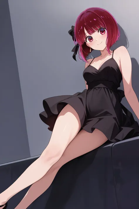 1girl, solo, high detailed, high quality, kana arima, black dress, sexy legs, smile 