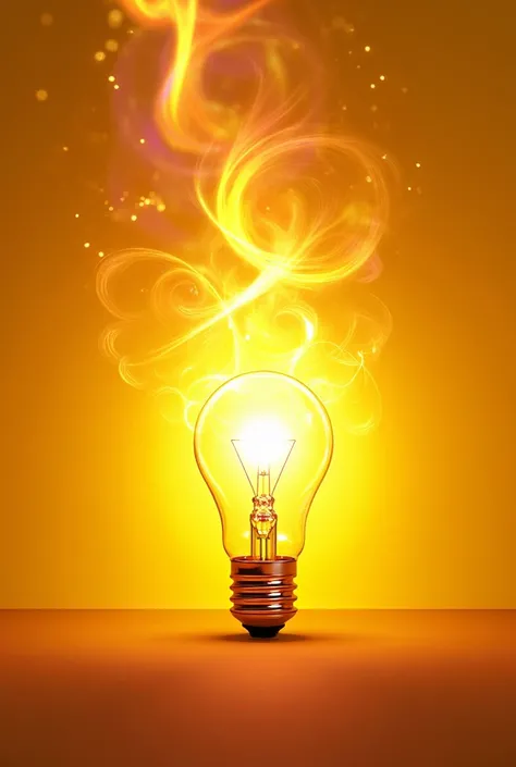 A bright yellow background with a glowing light bulb at the center, filled with swirling patterns to symbolize creativity.