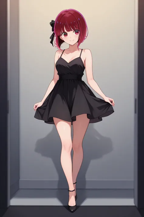 1girl, solo, high detailed, high quality, kana arima, black dress, sexy legs, smile 