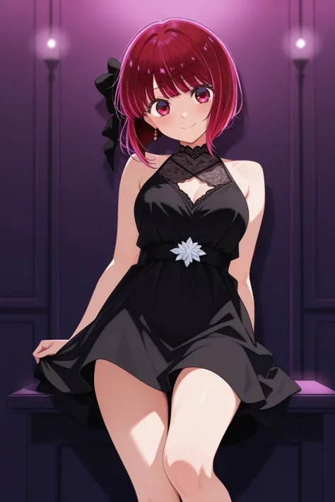 1girl, solo, high detailed, high quality, kana arima, black dress, sexy legs, smile 