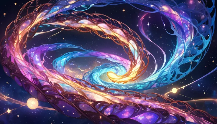 A majestic wood snake illuminated by celestial light, coiling through the night sky amidst vibrant constellations and swirling nebulae, symbolizing cosmic wisdom, high-definition artistic rendering in 4K