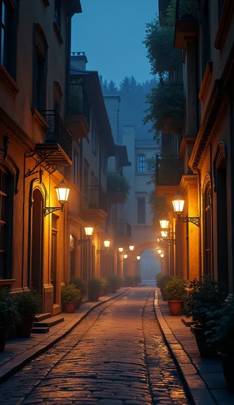 create a picture of a quiet nighttime street