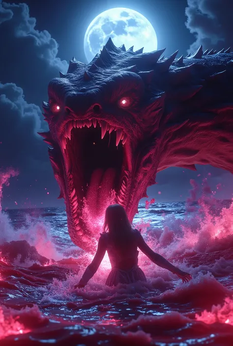 (Best Picture Quality,4K,8K,Hi-Res,Masterpiece:1.2),Ultra-Detailed,(Realistic,Photorealistic,Photorealistic:1. 37),A neon-colored, Gore,Eerie,Horror,Stormy Sea,Moon View,Sacrificed Princess Andromeda,The most beautiful princess in the world with blond hair...
