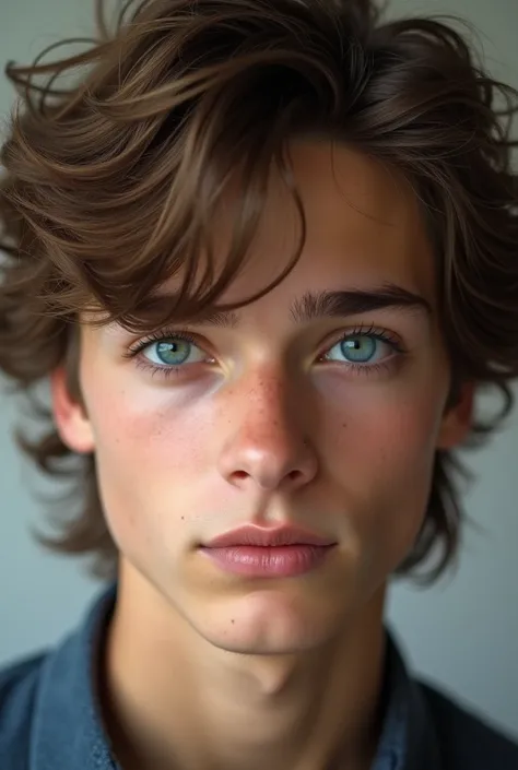 Pretty teen boy with blue eyes, brown hair