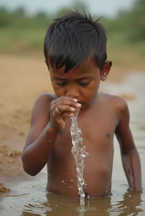 Photo of the boy drinking water.

