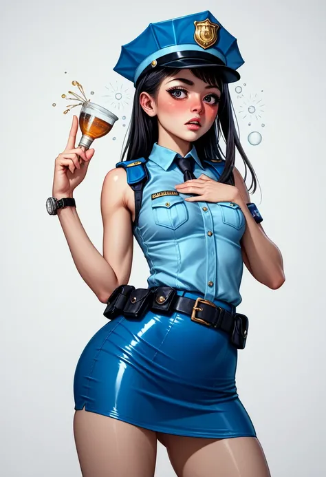    High resolution image ,  top quality ,(((Depict one Japanese pretty police officer:1.2))),((skinny body:1.0)),((Drunk:1.2)) ,((Tears that shine beautifully:0.5)), real skin , small breasts,  shiny hair ,  Super Detailed Black Eyes,(( Equipped Police Bel...